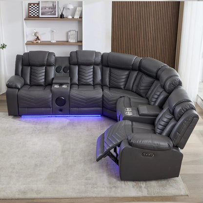 Zeus Leather Electric Recliner Corner Sofa - Grey
