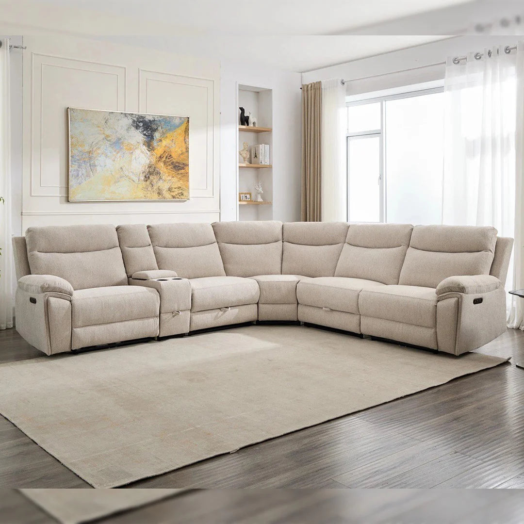 Hercules Express Fabric Electric Recliner Modular Corner Sofa - Cream
