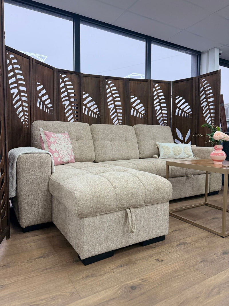 Palermo Universal Corner Sofabed With Storage - Beige