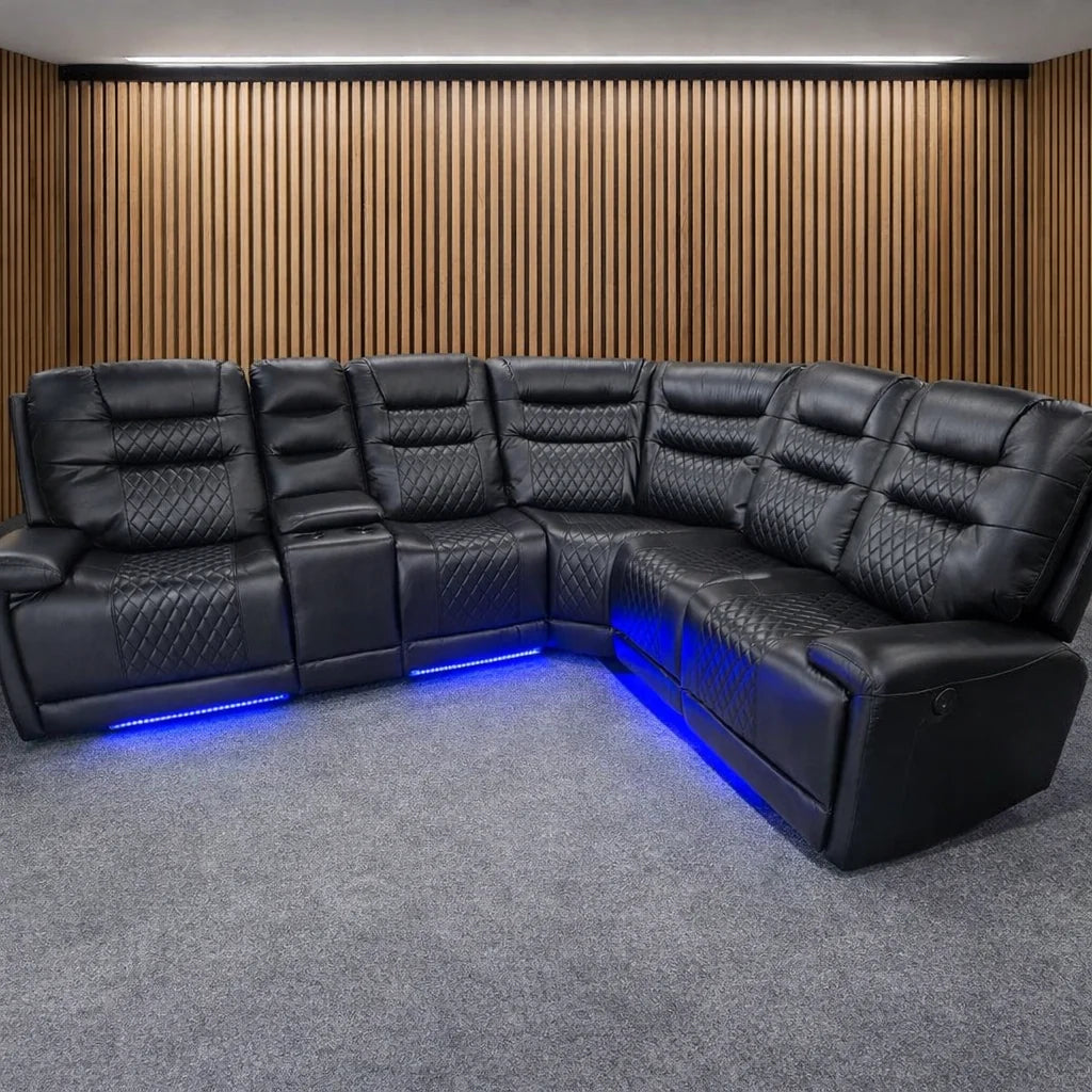 Halifax Leather Electric Recliner Corner Sofa - Black