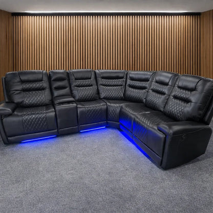 Halifax Leather Electric Recliner Corner Sofa - Black