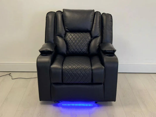 Orlando Electric Recliners Leather Arm Chair Black - LED LIGHTS/USB PORTS