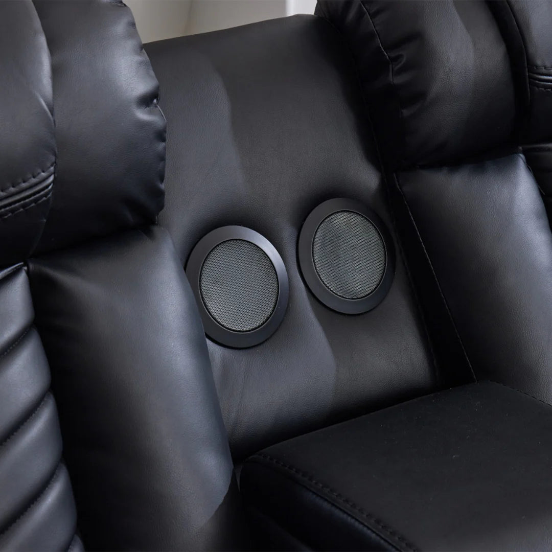 Zeus Leather Electric Recliner Corner Sofa - Black