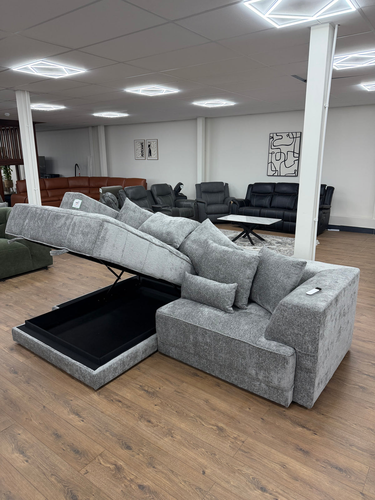 Brooklyn Electric Storage Left Hand Sofa Bed - Silver