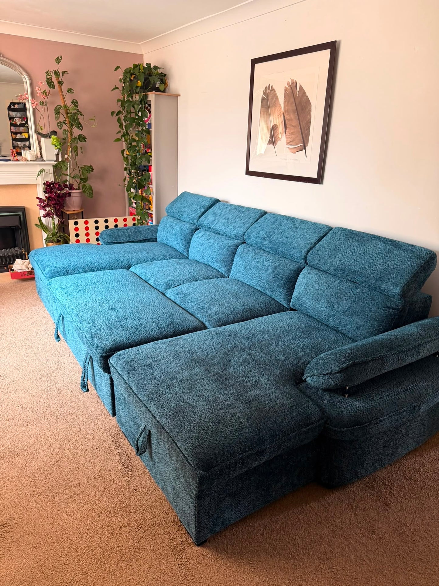 Hudson U Shape Storage Sofa Bed - Blue