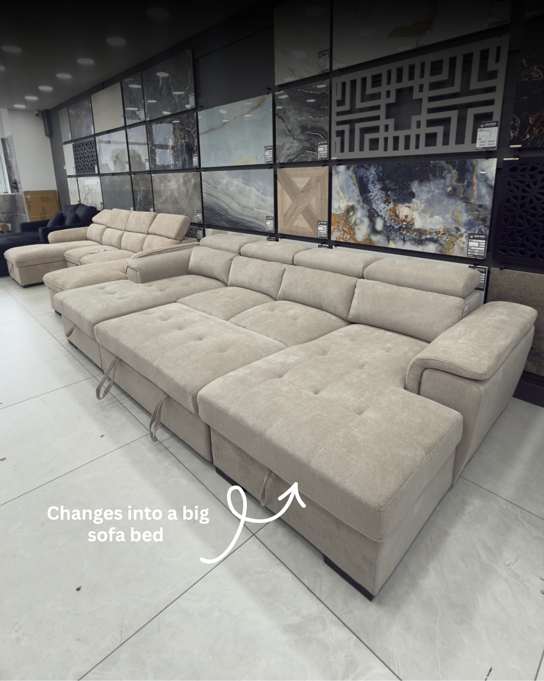 Alaya Storage U Shape Sofabed - Beige
