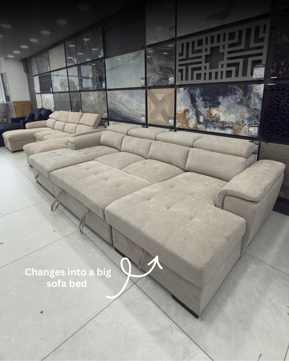 Alaya Storage U Shape Sofabed - Beige