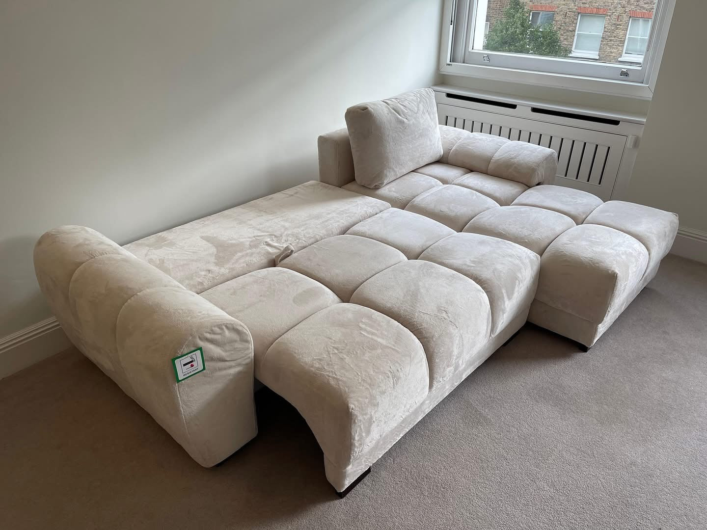 Azzuro Corner Sofa Bed With Storage - Universal Chaise - Plush Velvet  - Cream