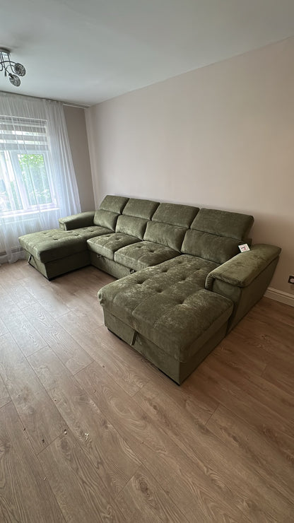 Alaya Storage U Shape Sofabed - Olive Green