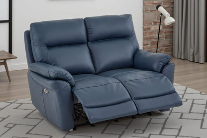 Cinecitta 2 Seater Electric Recliner Sofa - Navy Blue Leather - Image 1