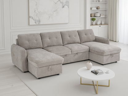 Moscow U Shaped Storage Sofa Bed - Beige