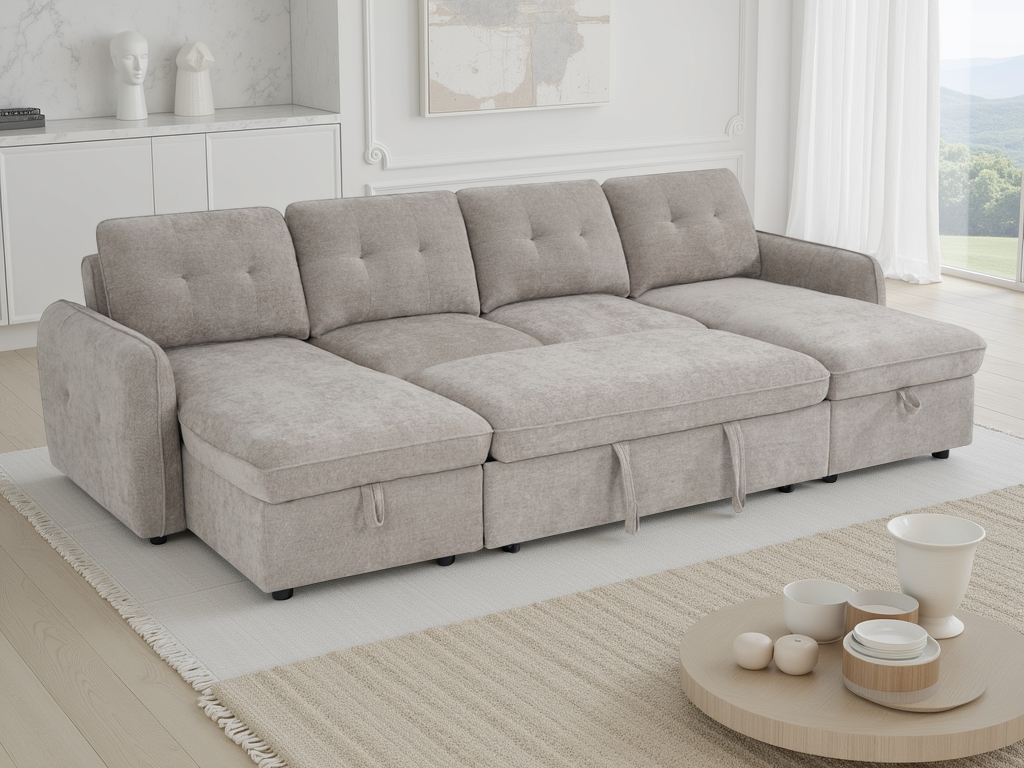 Moscow U Shaped Storage Sofa Bed - Beige