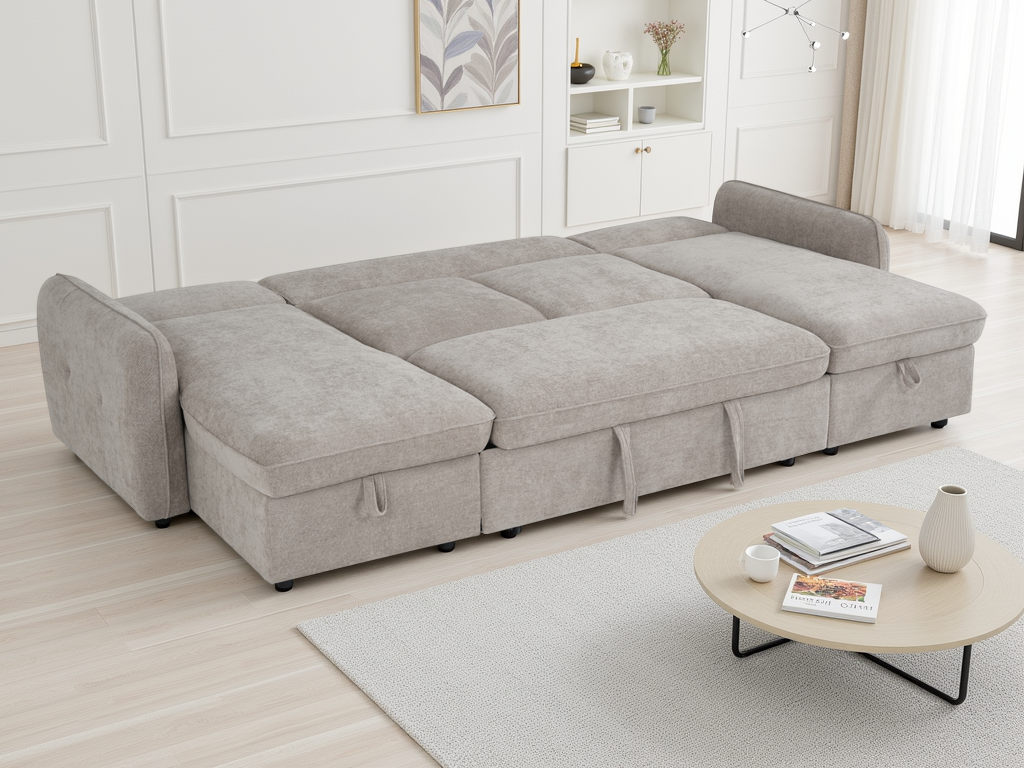 Moscow U Shaped Storage Sofa Bed - Beige