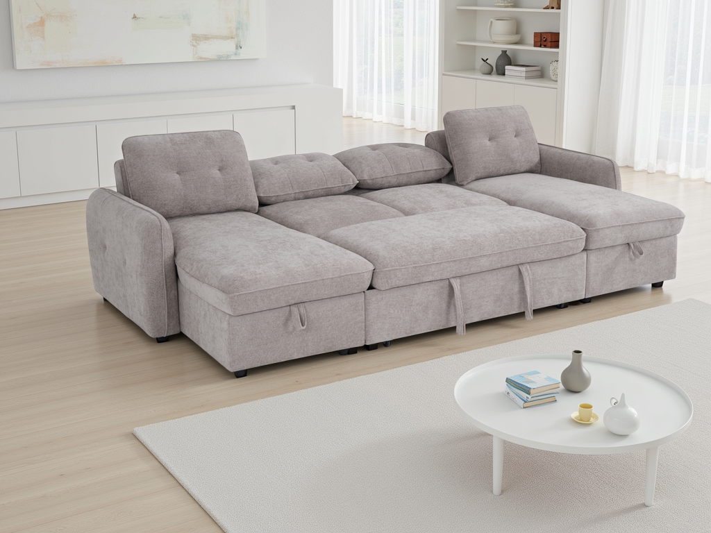Moscow U Shaped Storage Sofa Bed - Beige
