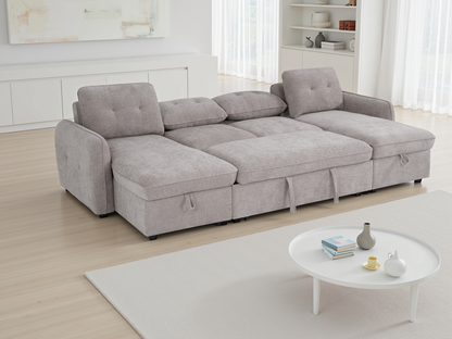 Moscow U Shaped Storage Sofa Bed - Beige