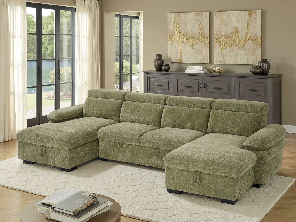 Hudson U Shape Storage Sofa Bed - Green