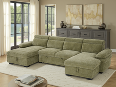 Hudson U Shape Storage Sofa Bed - Green