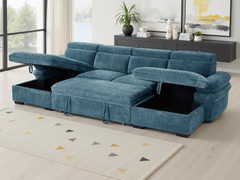 Hudson U Shape Storage Sofa Bed - Blue