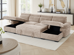 Hudson U Shape Storage Sofa Bed - Beige