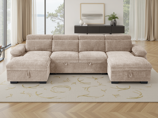 Hudson U Shape Storage Sofa Bed - Beige