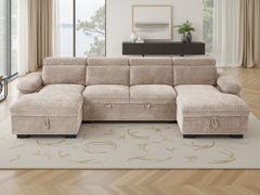 Hudson U Shape Storage Sofa Bed - Beige