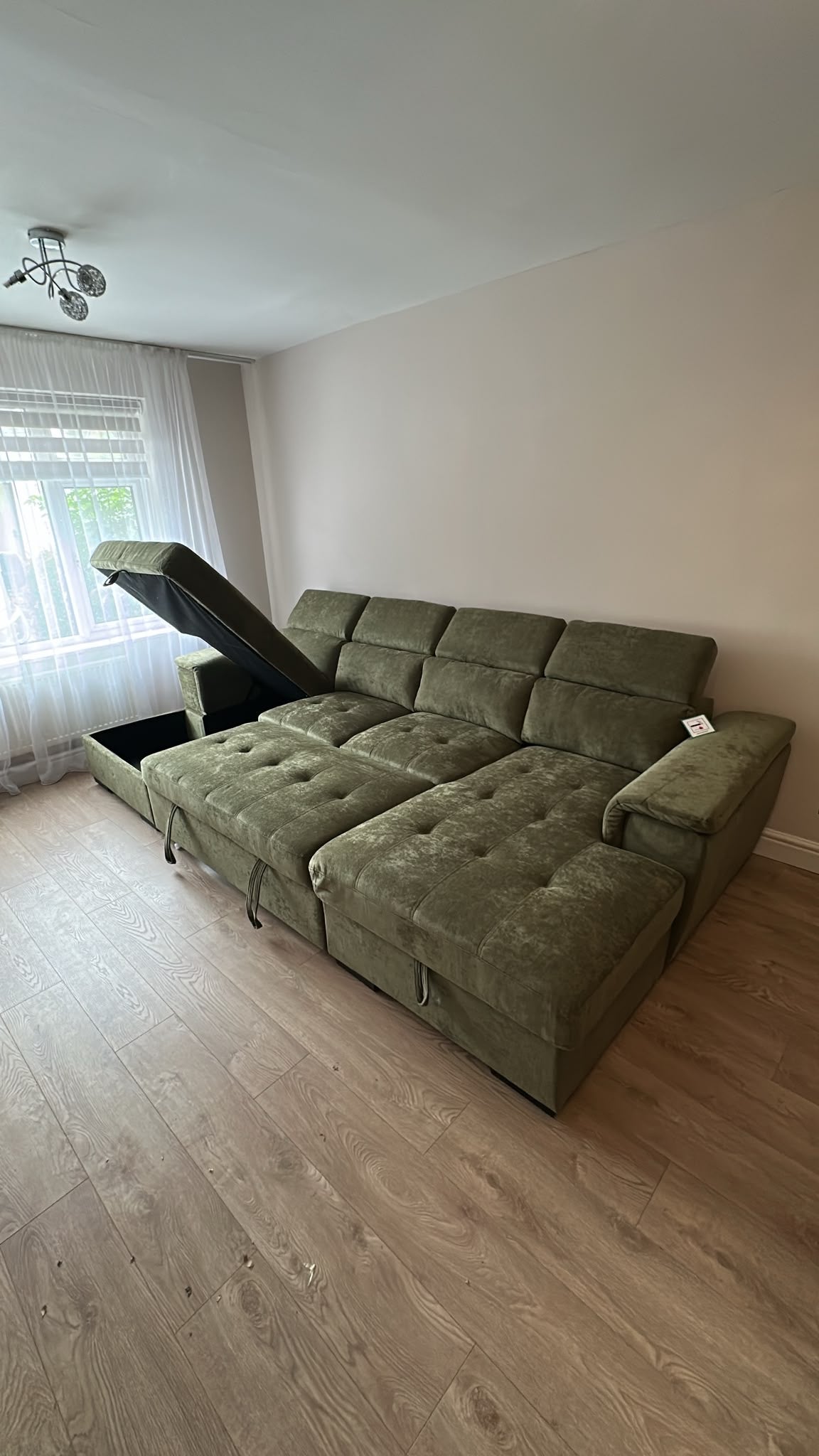 Alaya Storage U Shape Sofabed - Olive Green