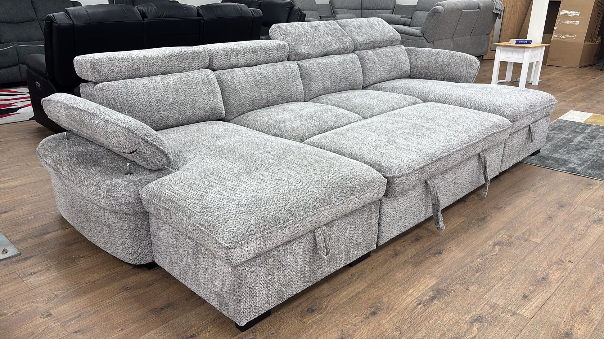 Hudson U Shape Storage Sofa Bed - Grey