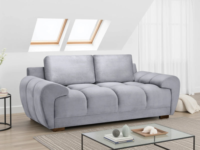 Azzuro 2 Seater Velvet Sofa - Grey - Plush Upholstered