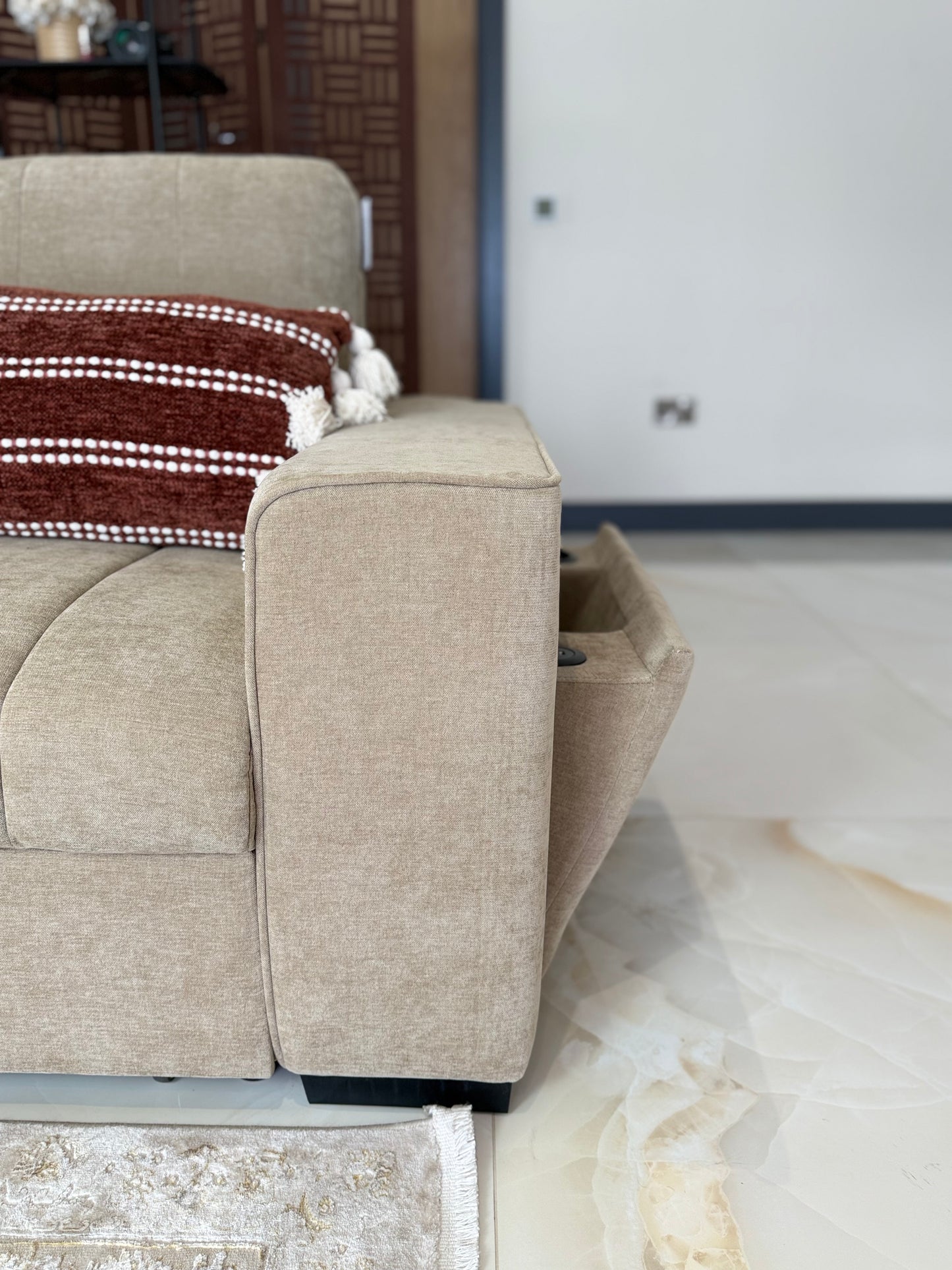 Franklin Universal Storage Sofa Bed With Cup Holders & USB/C Charging - Beige