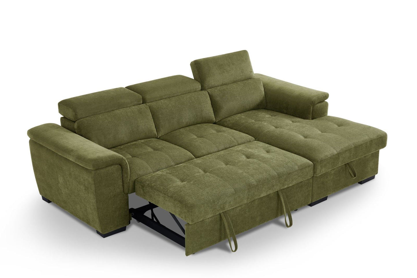 Alaya Storage L Shape Sofa Bed - Olive Green