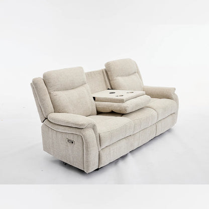 Siyara Fabric Electric Recliners Sofa - Beige With Cupholders-Cooling Cup-Holders/Bluetooth Speakers/Wireless Charging/USB Charging Ports/Storage