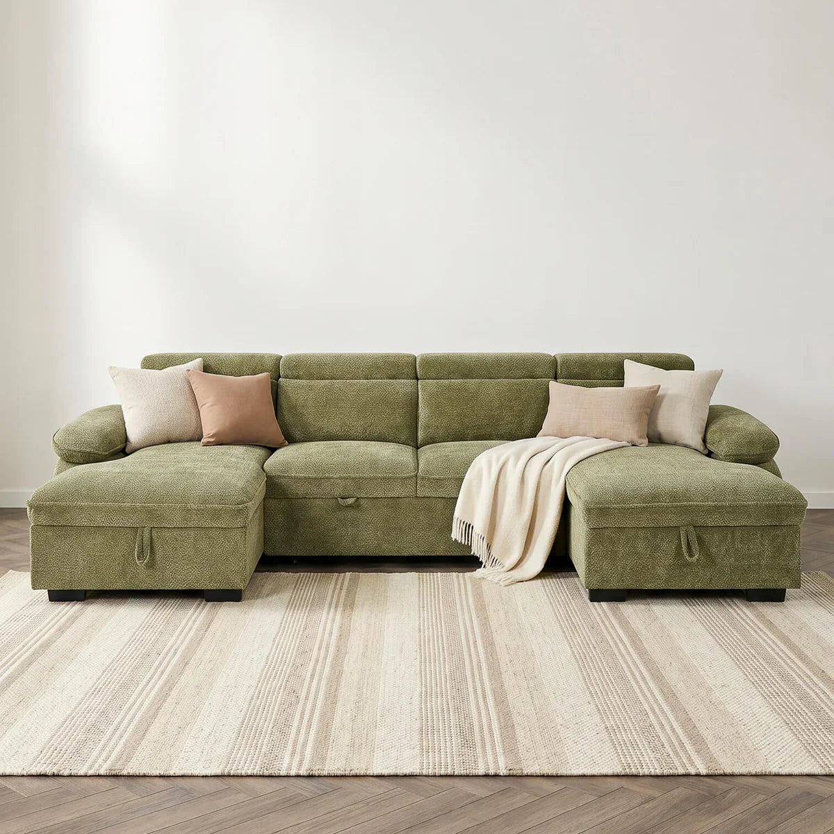 Hudson U Shape Storage Sofa Bed - Green