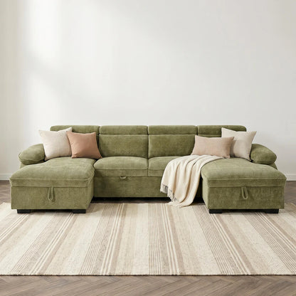 Hudson U Shape Storage Sofa Bed - Green