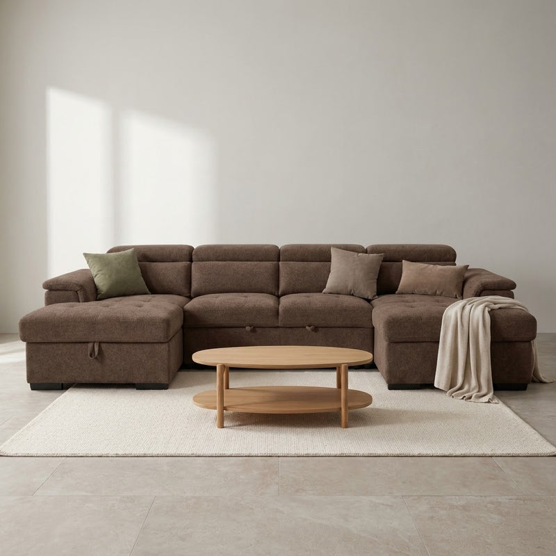 Alaya U Shape Storage Sofabed Chocolate Brown - Pre Order