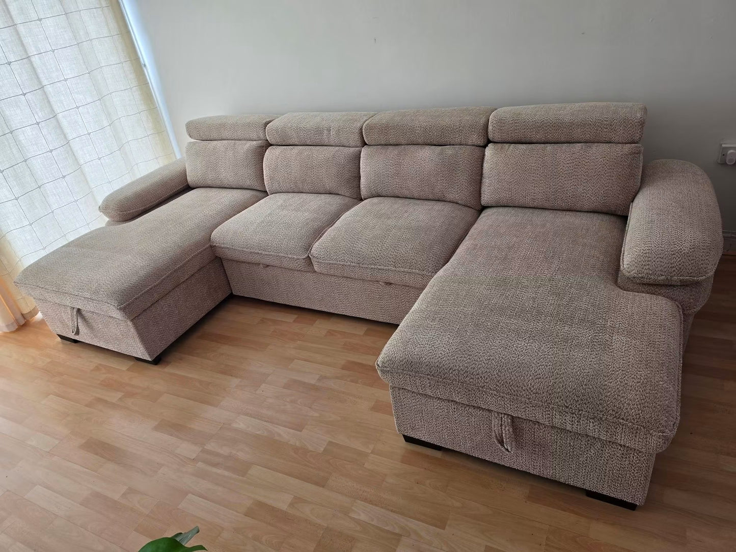 Hudson U Shape Storage Sofa Bed - Beige