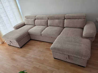Hudson U Shape Storage Sofa Bed - Beige