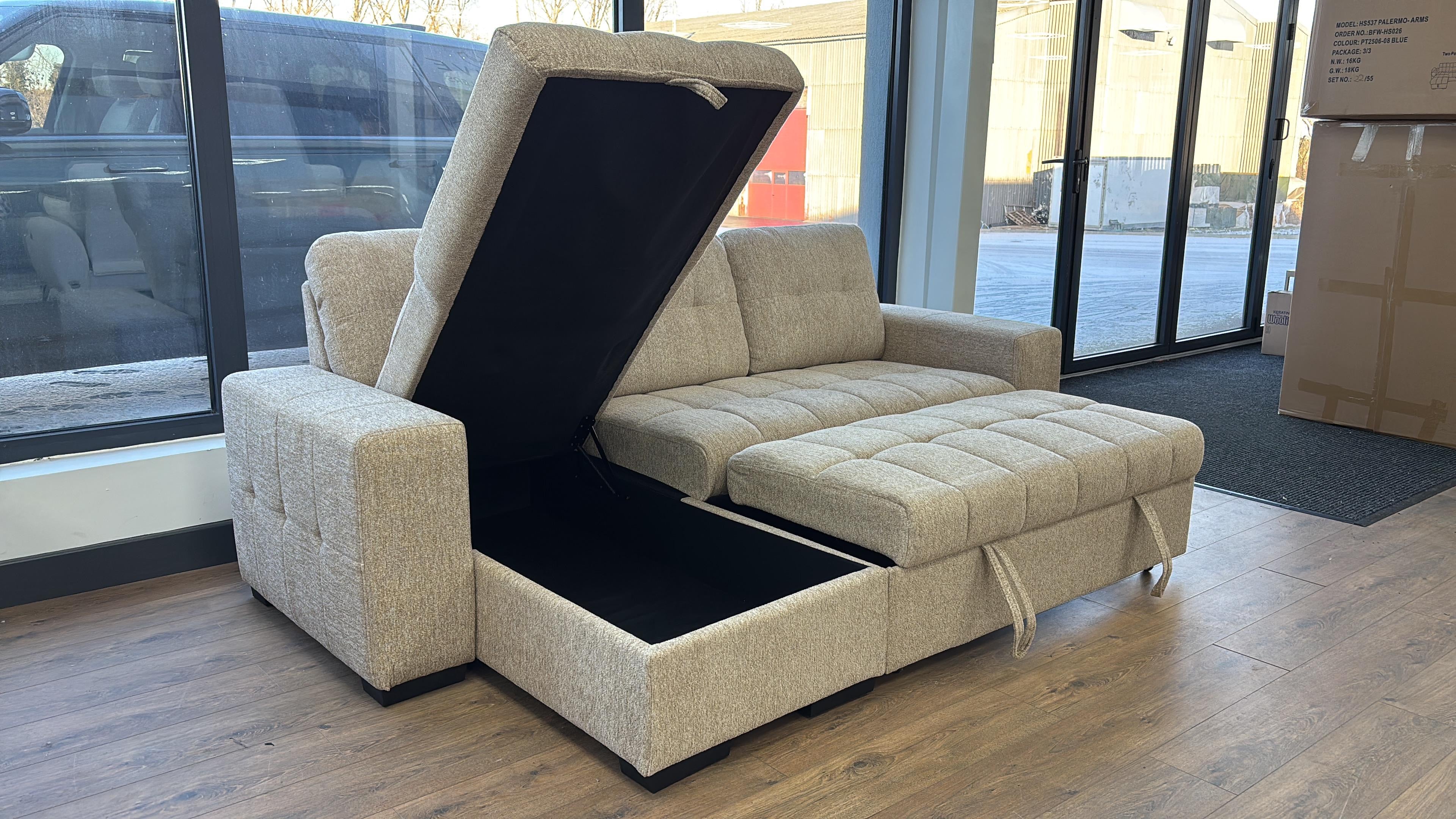 Palermo Universal Corner Sofabed With Storage - Beige