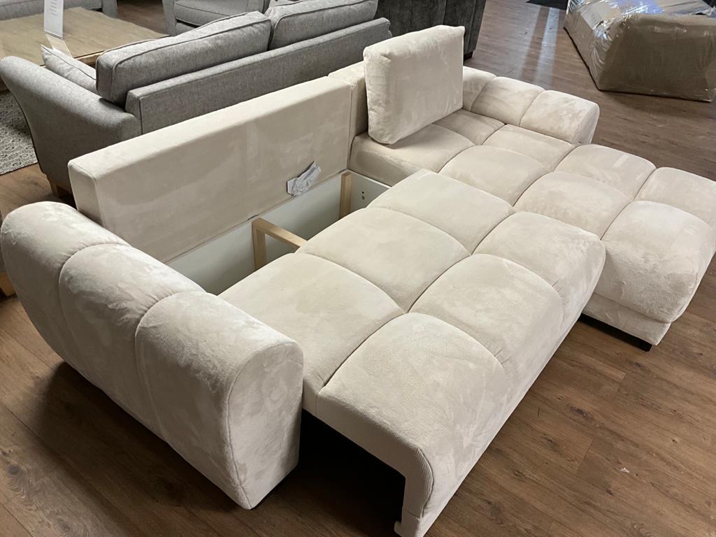 Azzuro Corner Sofa Bed With Storage - Universal Chaise - Plush Velvet  - Cream