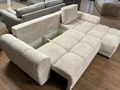 Azzuro Corner Sofa Bed With Storage - Universal Chaise - Plush Velvet  - Cream