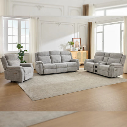 Siyara Fabric Electric Recliners Sofa - Grey With Cupholders-Cooling Cup-Holders/Bluetooth Speakers/Wireless Charging/USB Charging Ports/Storage