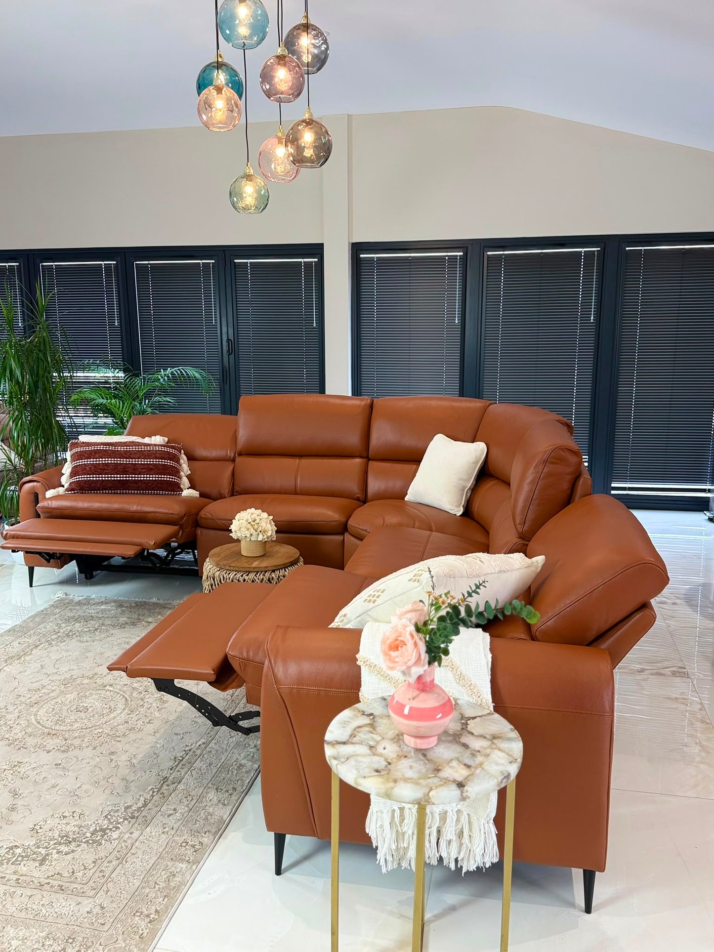 Resillience Power Electric Corner Sofa - Tan Leather