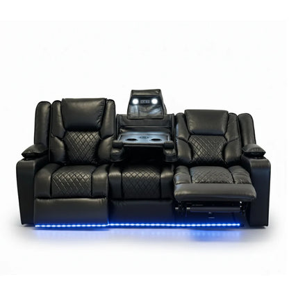 Orlando 3+2 Electric Recliner Leather Sofa - Black