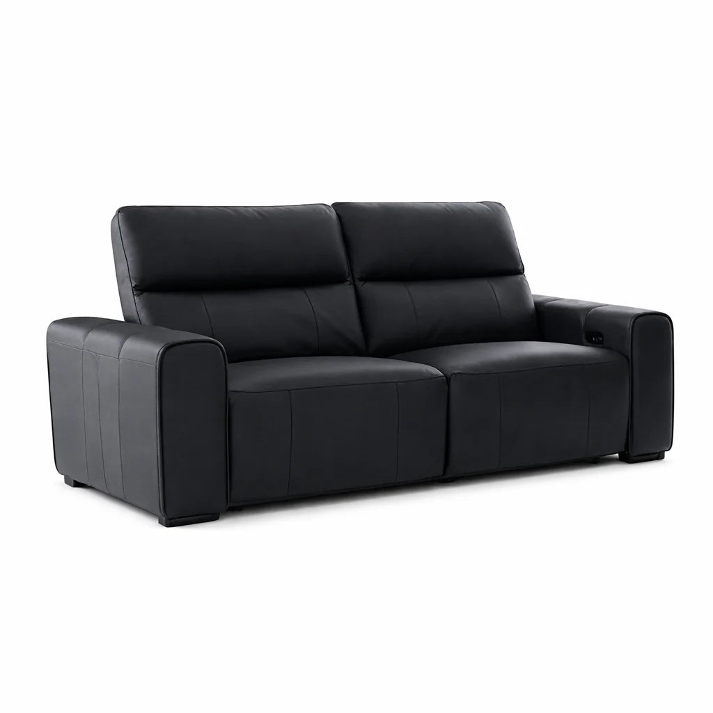 Bellagio Genuine Leather Electric Recliner 3+2 Seater Sofa - Black