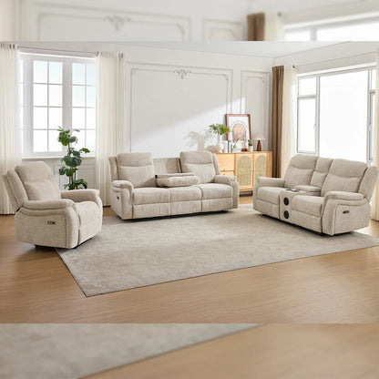 Siyara Fabric Electric Recliners Sofa - Beige With Cupholders-Cooling Cup-Holders/Bluetooth Speakers/Wireless Charging/USB Charging Ports/Storage