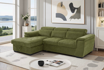 Alaya Storage L Shape Sofa Bed - Olive Green