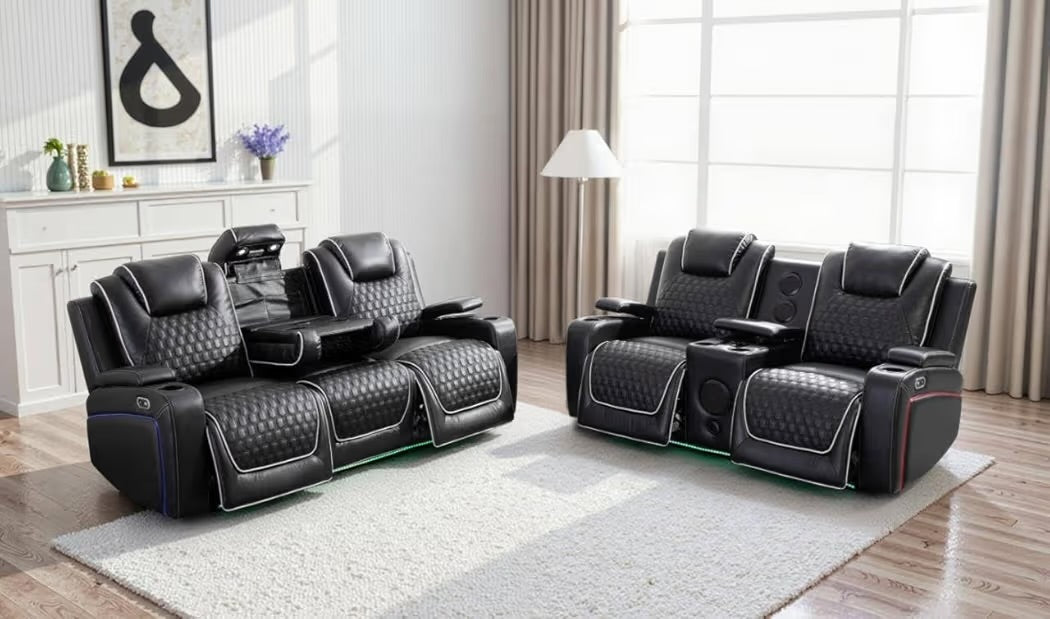 Tuscany 3+2 Electric Entertainment Recliner Sofa - Black