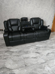 Orlando Electric Recliners 3+2 Seater Leather Sofa Black - Led Lights - Wireless Charger