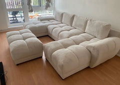 Azzuro Cream U Shape Corner Sofa – Full Back Plush Velvet