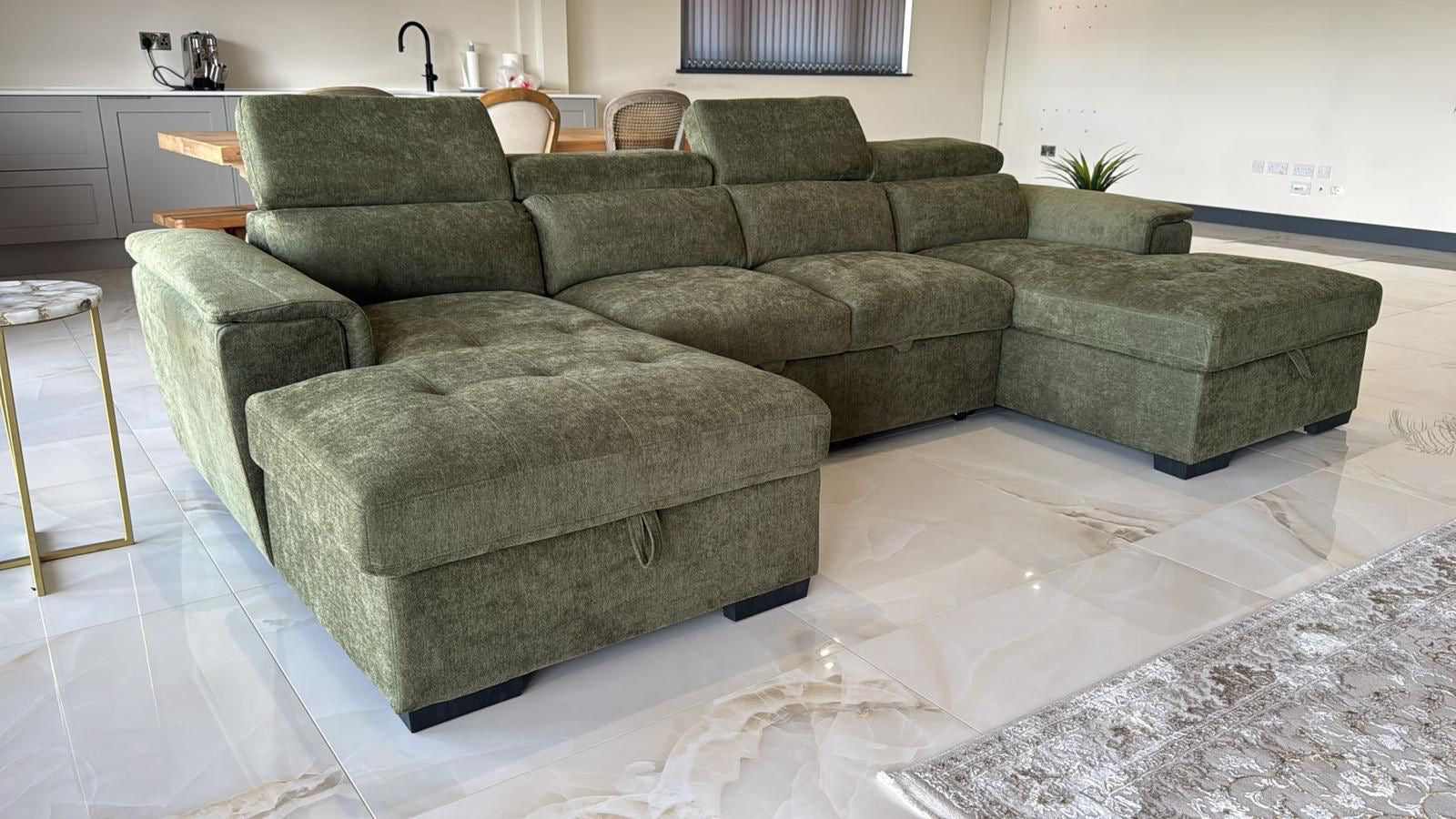 Alaya Storage U Shape Sofabed - Olive Green