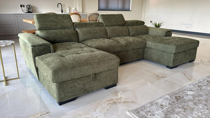 Alaya Storage U Shape Sofabed - Olive Green